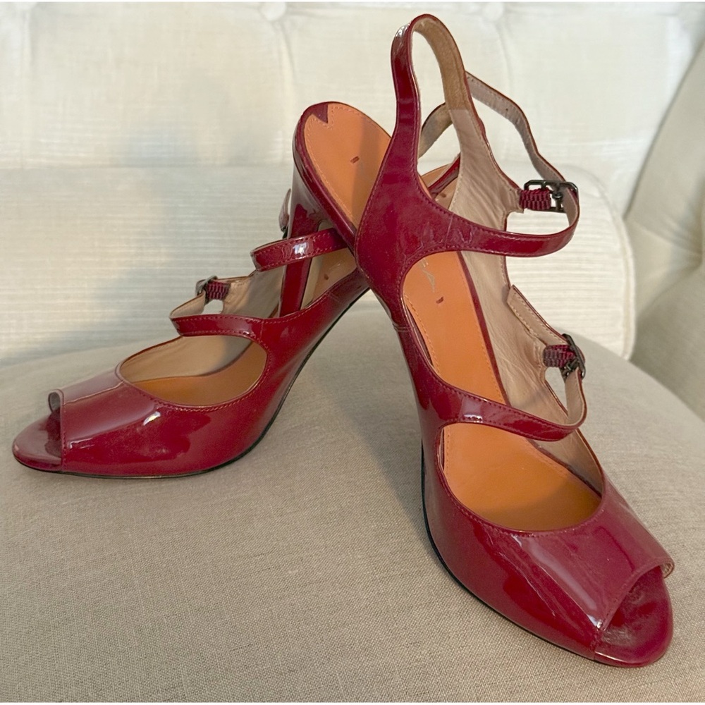 🎉 HOST PICK 🎉 Via Spiga Glossy Red Peep-Toe Heels, size 8